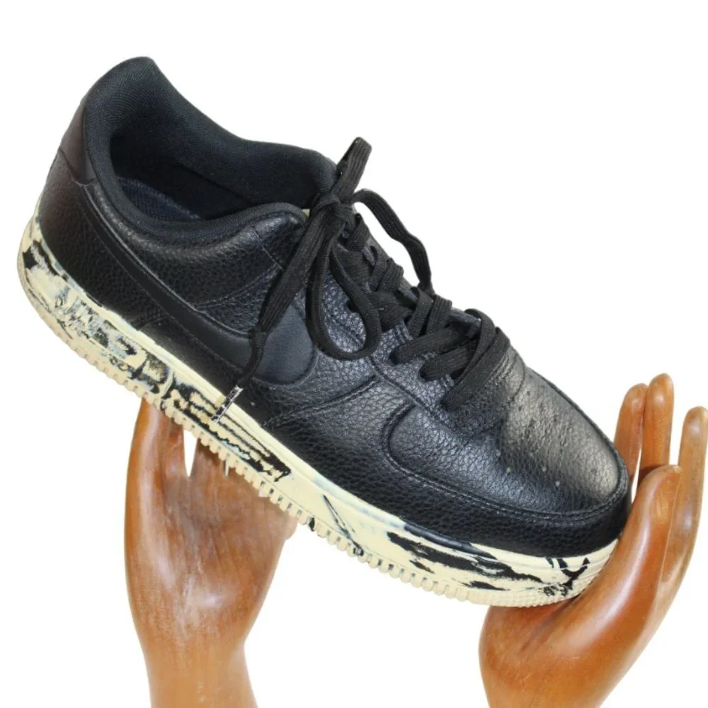 Nike Air Force Low Release Black Marble Leather Lace Up Athletic Shoe Size 10
